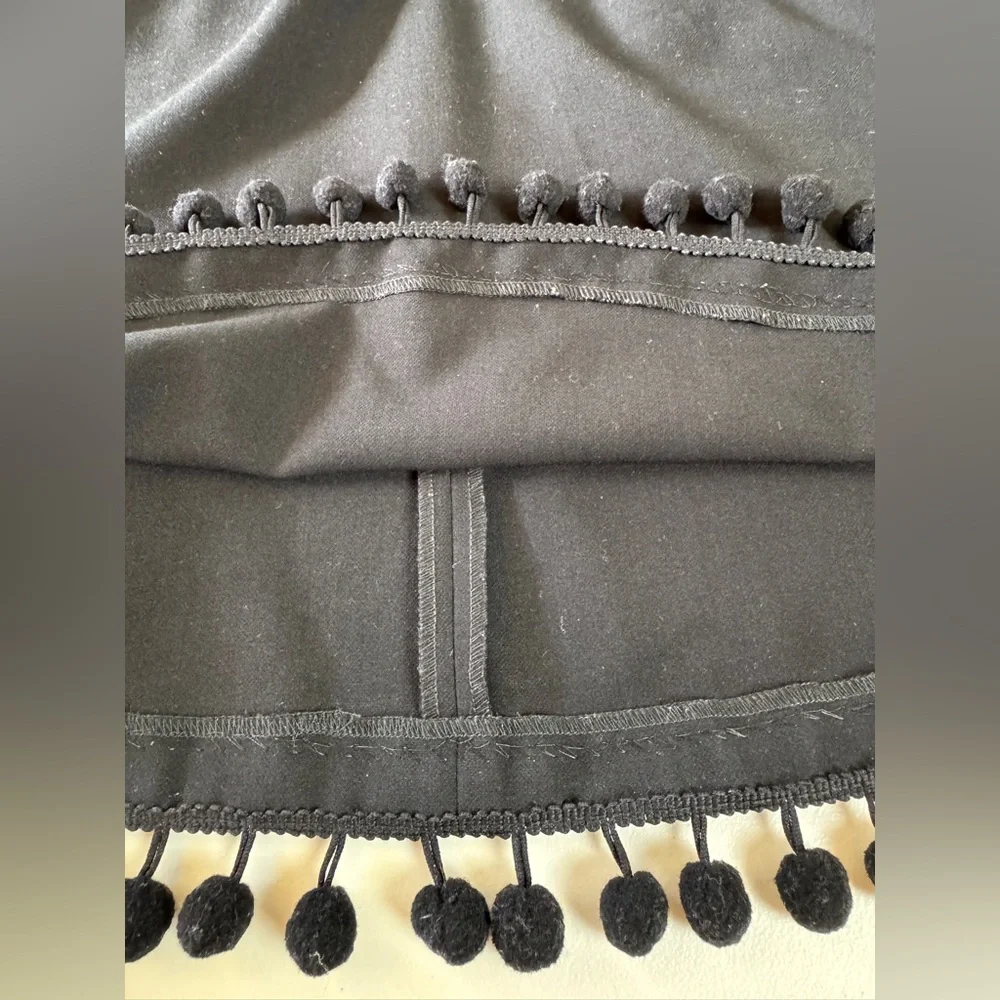 French Connection Black Mini Dress Pom Pom Hem Spaghetti Strap Size US 2